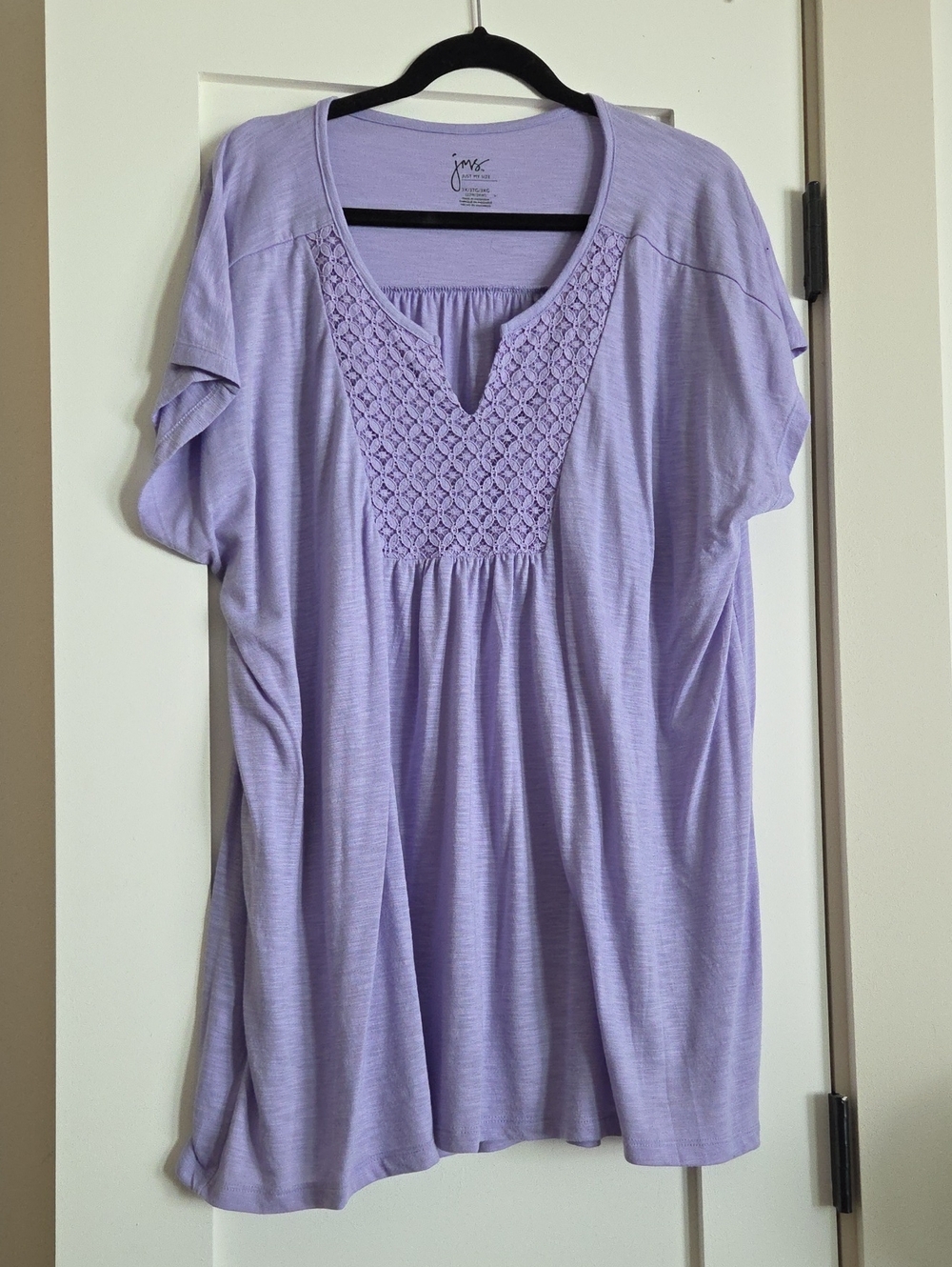 Just My Size Lavender Short Sleeve Tunic with Crochet Yoke